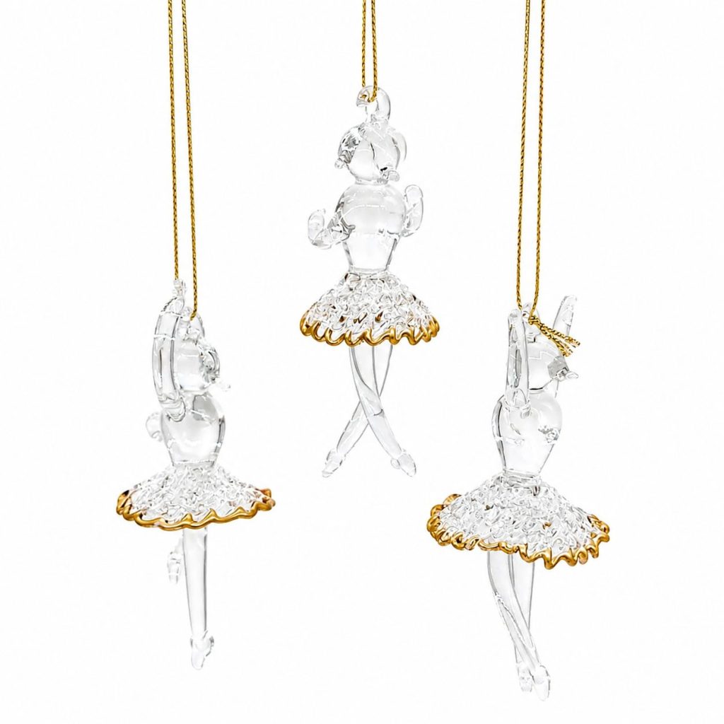 2023 Nutcracker! Magical Christmas Ballet – Glass Trio Ballerina Ornaments with Gold Trim (Set of 3)