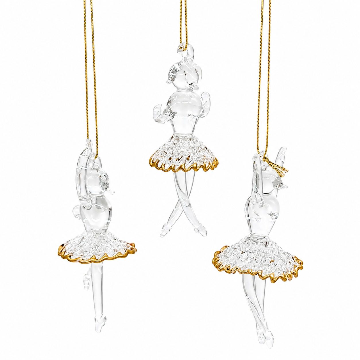 2023 Nutcracker! Magical Christmas Ballet – Glass Trio Ballerina Ornaments with Gold Trim (Set of 3)