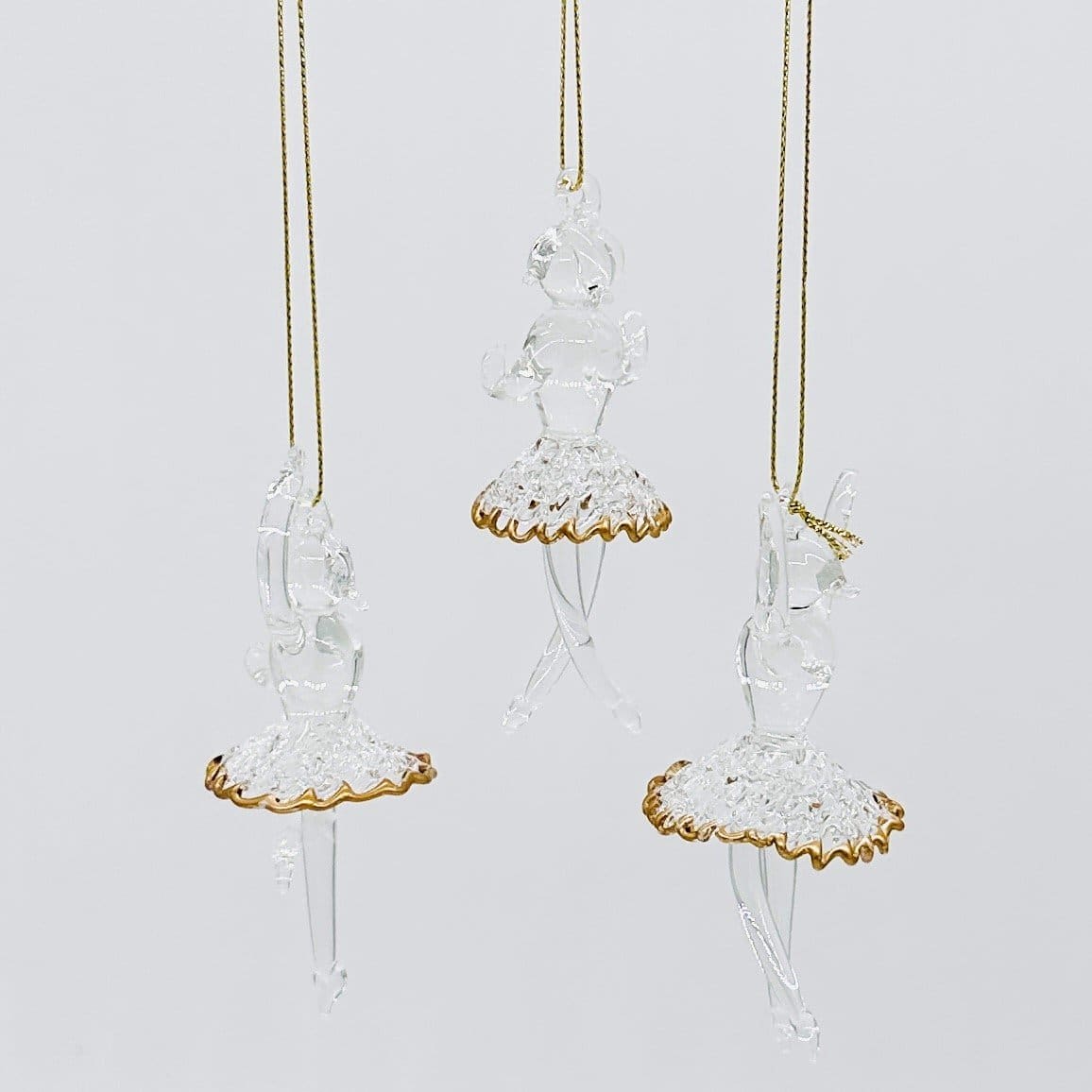 2023 Nutcracker! Magical Christmas Ballet – Glass Trio Ballerina Ornaments with Gold Trim (Set of 3) - Image 2