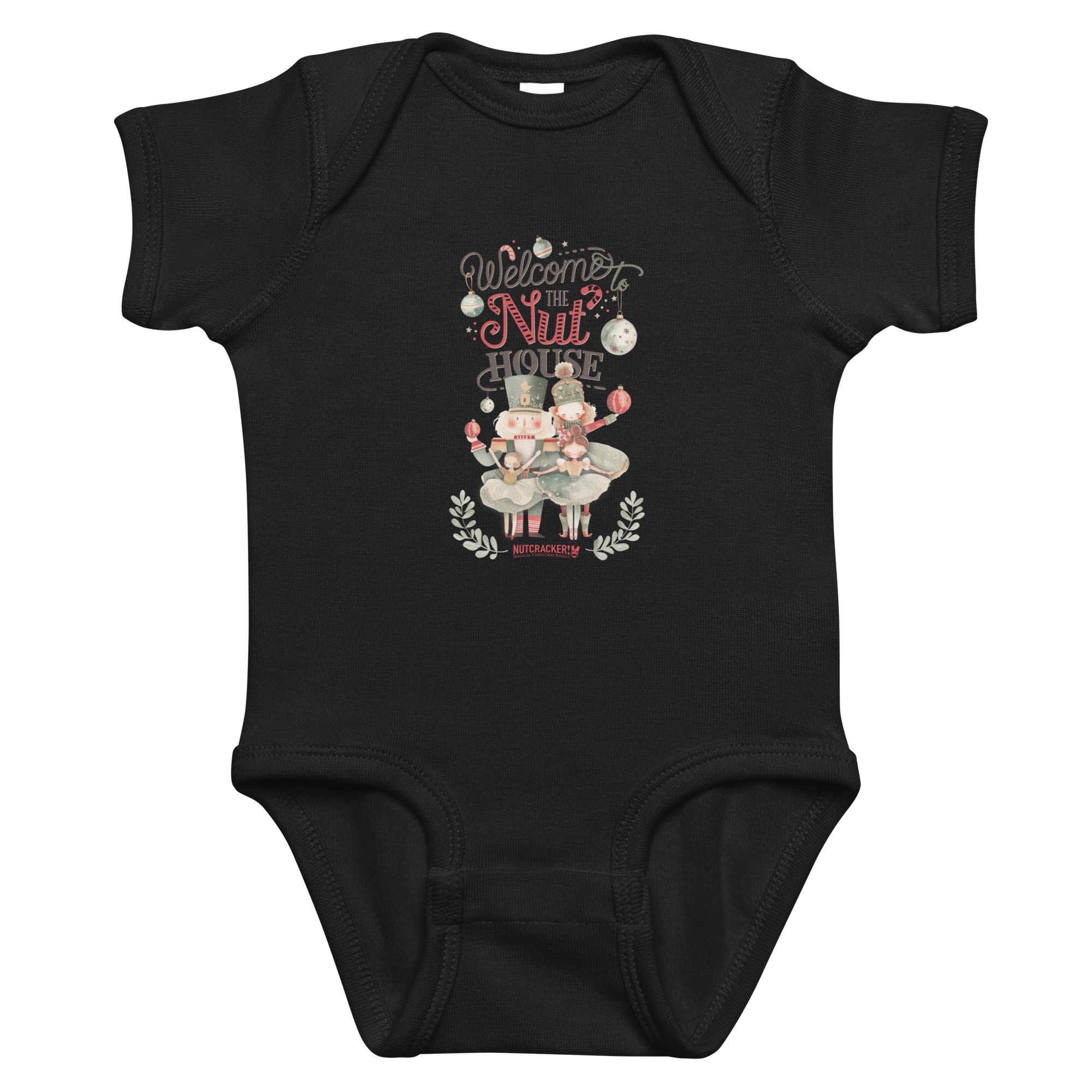 Nutcracker! Magical Christmas Ballet – Nut House Collection - Infant Bodysuit (Black, White) - Image 2