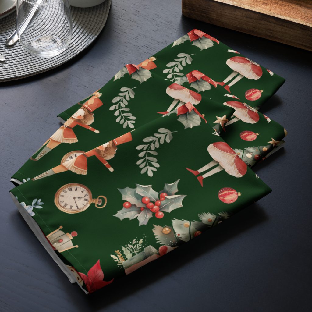 Nutcracker! Magical Christmas Ballet – The Nut House Collection - Cloth Napkin Set (4-Pack) Green