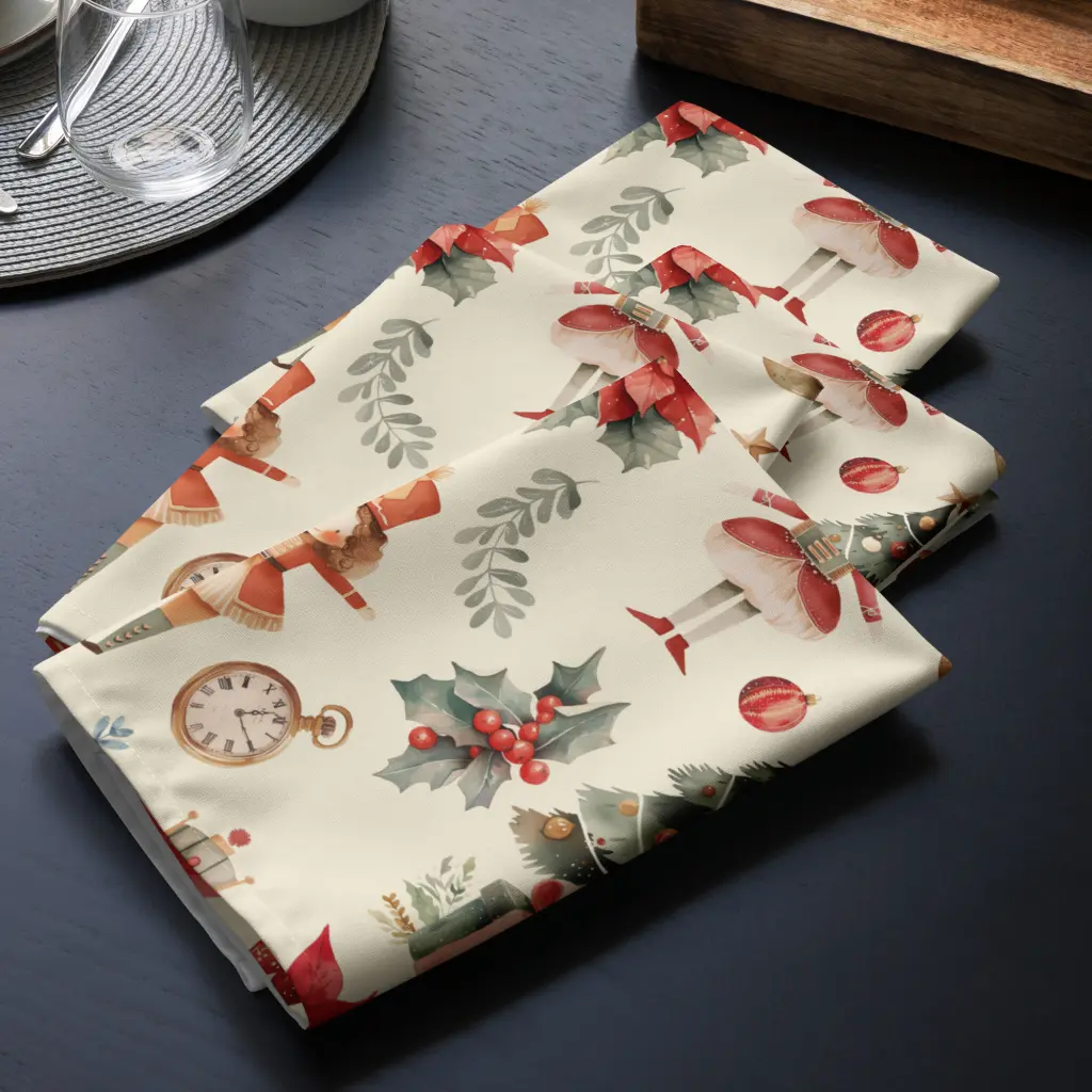 Nutcracker! Magical Christmas Ballet – The Nut House Collection - Cloth Napkin Set (4-Pack) Ivory
