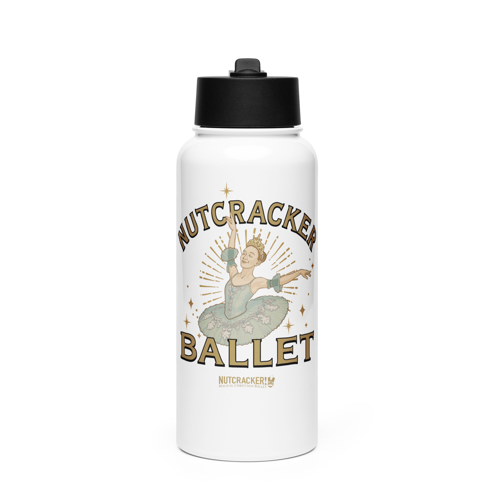 Nutcracker! Magical Christmas Ballet - Art Deco Collection - Stainless Steel Water Bottle with a Straw Lid
