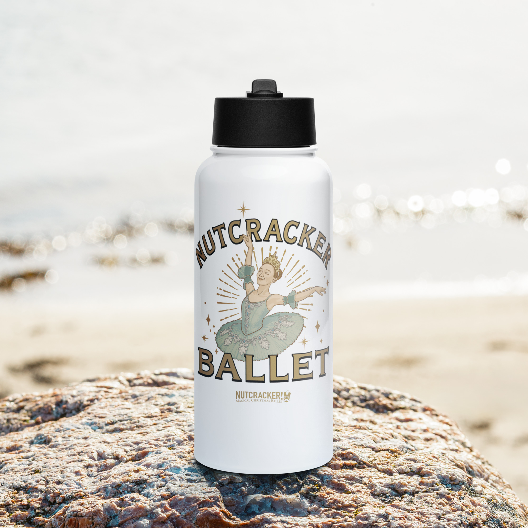 Nutcracker! Magical Christmas Ballet - Art Deco Collection - Stainless Steel Water Bottle with a Straw Lid - Image 5